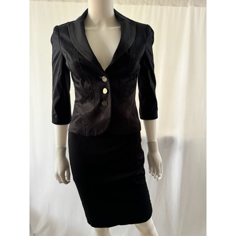 MARCIANO Suit Set 2 Pieces Black Blazer Slim Fit  + Skirt Size 2